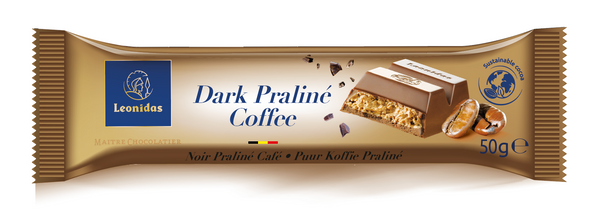 Baton ciocolata neagra 54 % cu crema pralinata cu aroma de cafea - 50 grame